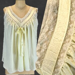 VINTAGE mid century MCM butter yellow nighty babydoll‎ pajama negligee lace 60s